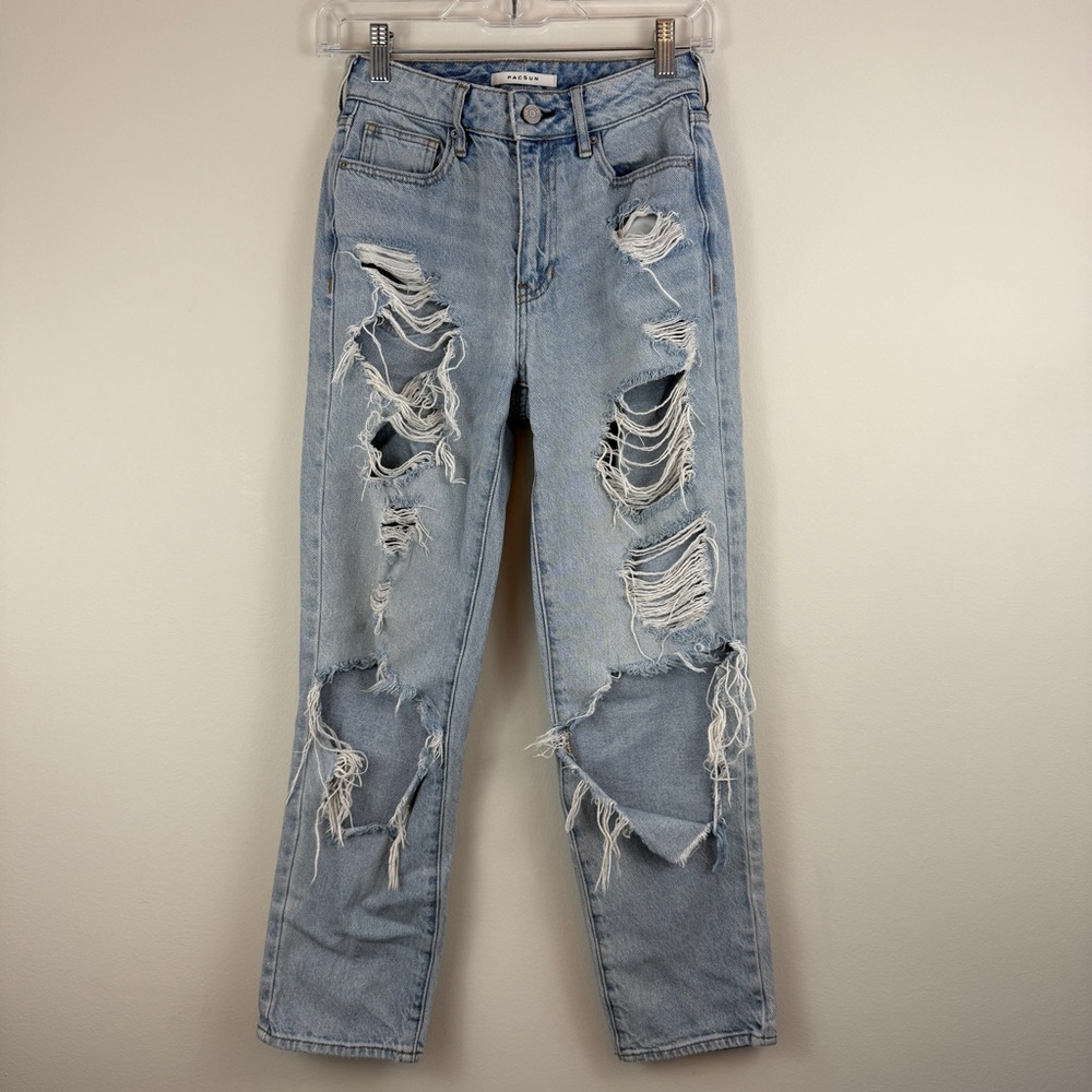 PacSun Light Wash Heavily Distressed Mom Jeans